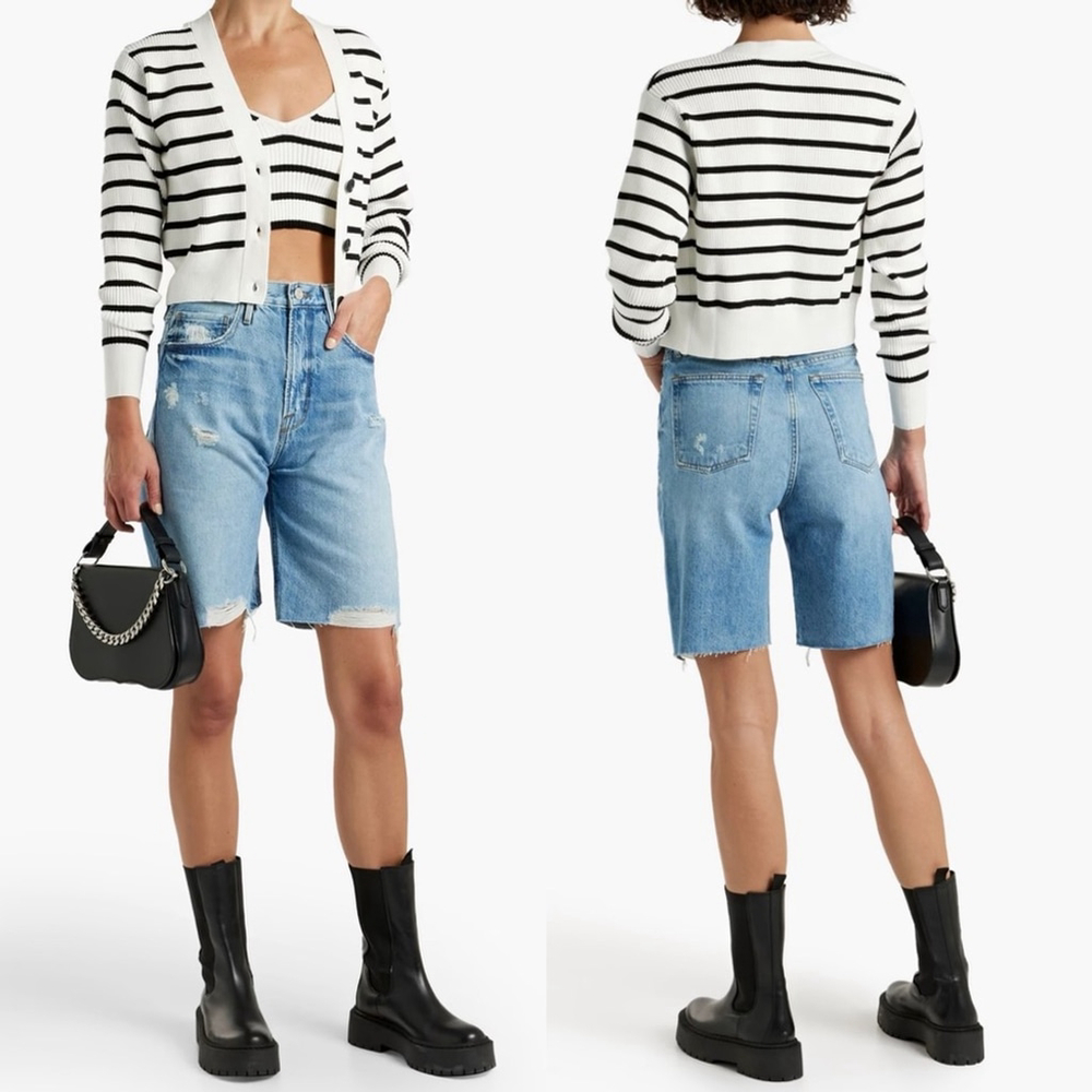 FRAME Le Vintage High Rise Bermuda Denim Shorts 25 | 90s Supermodel Minimal Chic